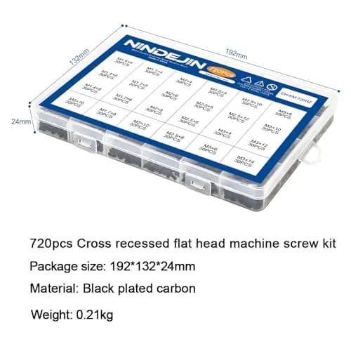 NINDEJIN Laptop Screw Set 720pcs Carbon Steel Flat Head M1.4-M3 | Assorted Computer Screws for SSD & Laptop Repairs thumbnail 9