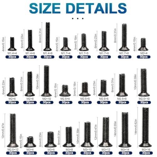 NINDEJIN Laptop Screw Set 720pcs Carbon Steel Flat Head M1.4-M3 | Assorted Computer Screws for SSD & Laptop Repairs thumbnail 2