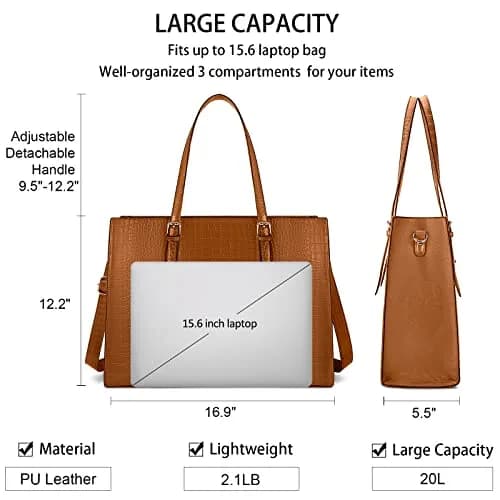 Lubardy Women's Laptop Bag 43 cm (16.9 Inch) Crocodile Leather Tote | Water-Resistant Work Briefcase for 15.6" Laptops thumbnail 5