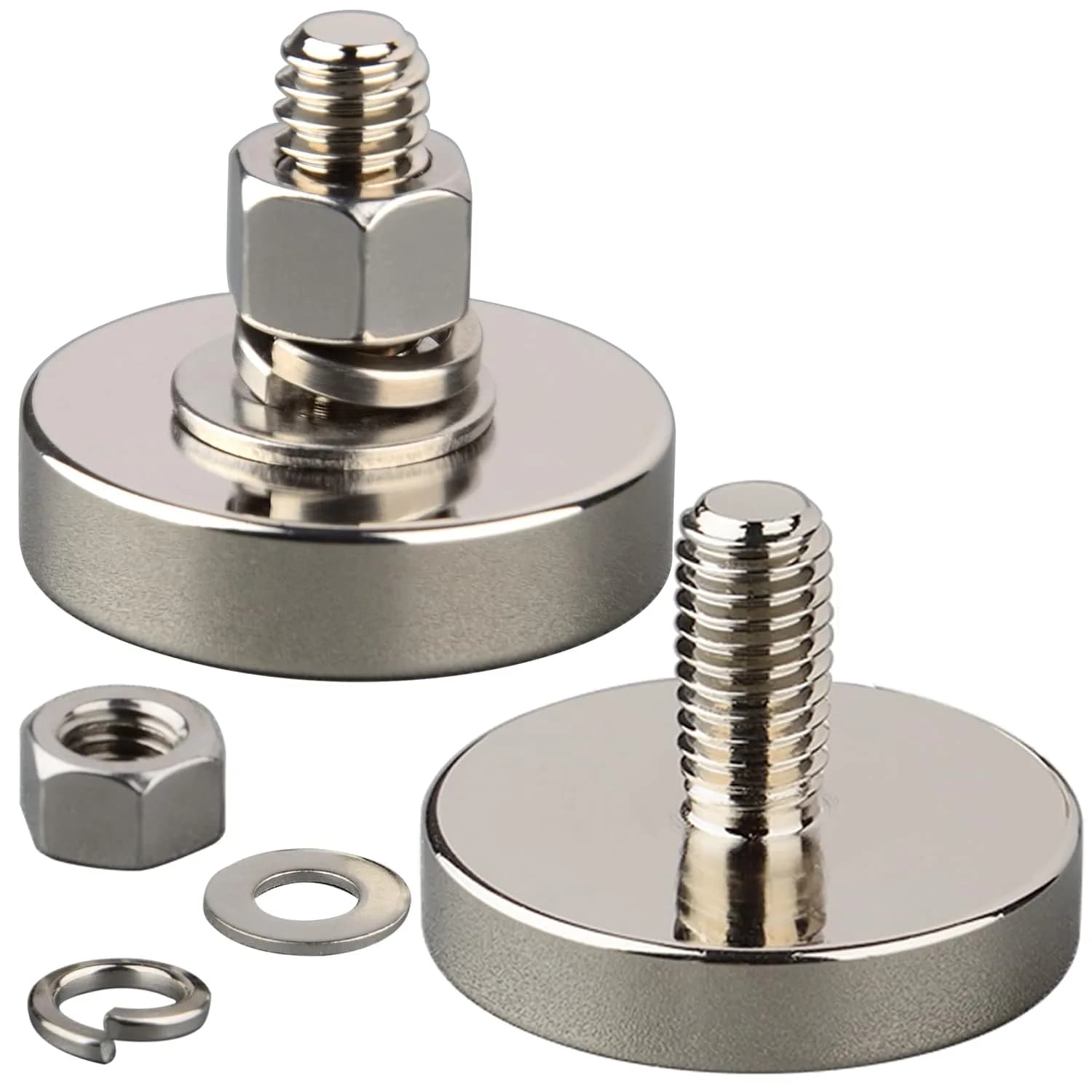 MUTUACTOR Rubber Coated Neodymium Magnets 43mm (1.69") Diameter, 35lbs Pull Force, 1/4-20 Male Thread, 4-Pack | Heavy Duty Mounting Magnets for Cameras & Lights — 175 lb