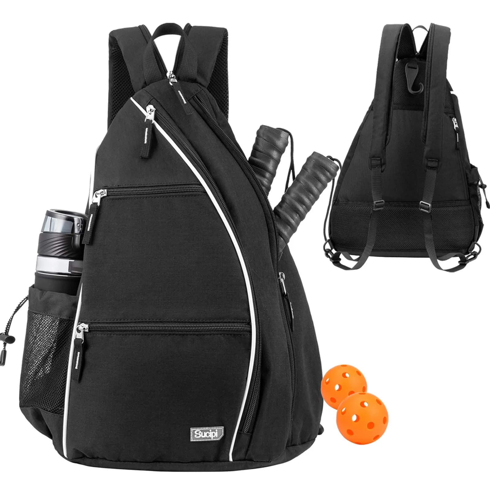 Sucipi Pickleball Bag for Men & Women,Convertible Backpack with Fence Hook | Large Capacity, Water-Resistant Nylon, 6 Paddle Slots — Deep Black