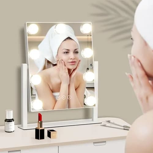 NUSVAN Vanity Mirror with Lights, Makeup Mirror, 3 Color Modes, 10X Magnification, Touch Control, 360° Rotation, White thumbnail 4