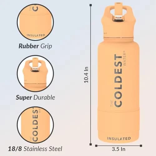 The Coldest Water Insulated Water Bottle with Straw Lid - Stainless Steel Metal Bottle, Sahara Peach, 32 oz (946ml) thumbnail 4