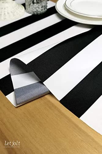 Letjolt Black and White Striped Table Runner 12x108 Inches | Durable Polyester for Elegant Dining thumbnail 4