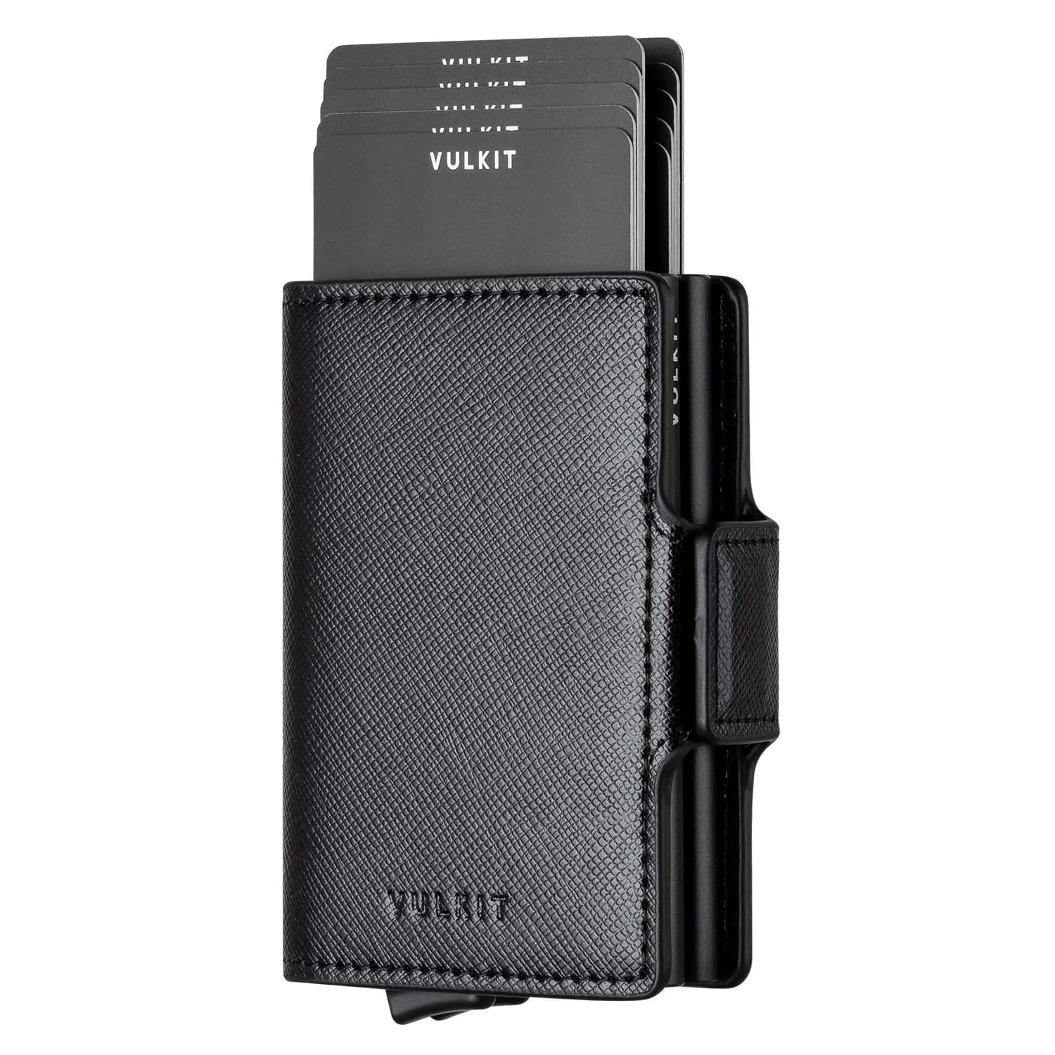 VULKIT Automatic Pop Up Double Card Holder | RFID Blocking Leather Wallet with Magnetic Closure (Cross Black)