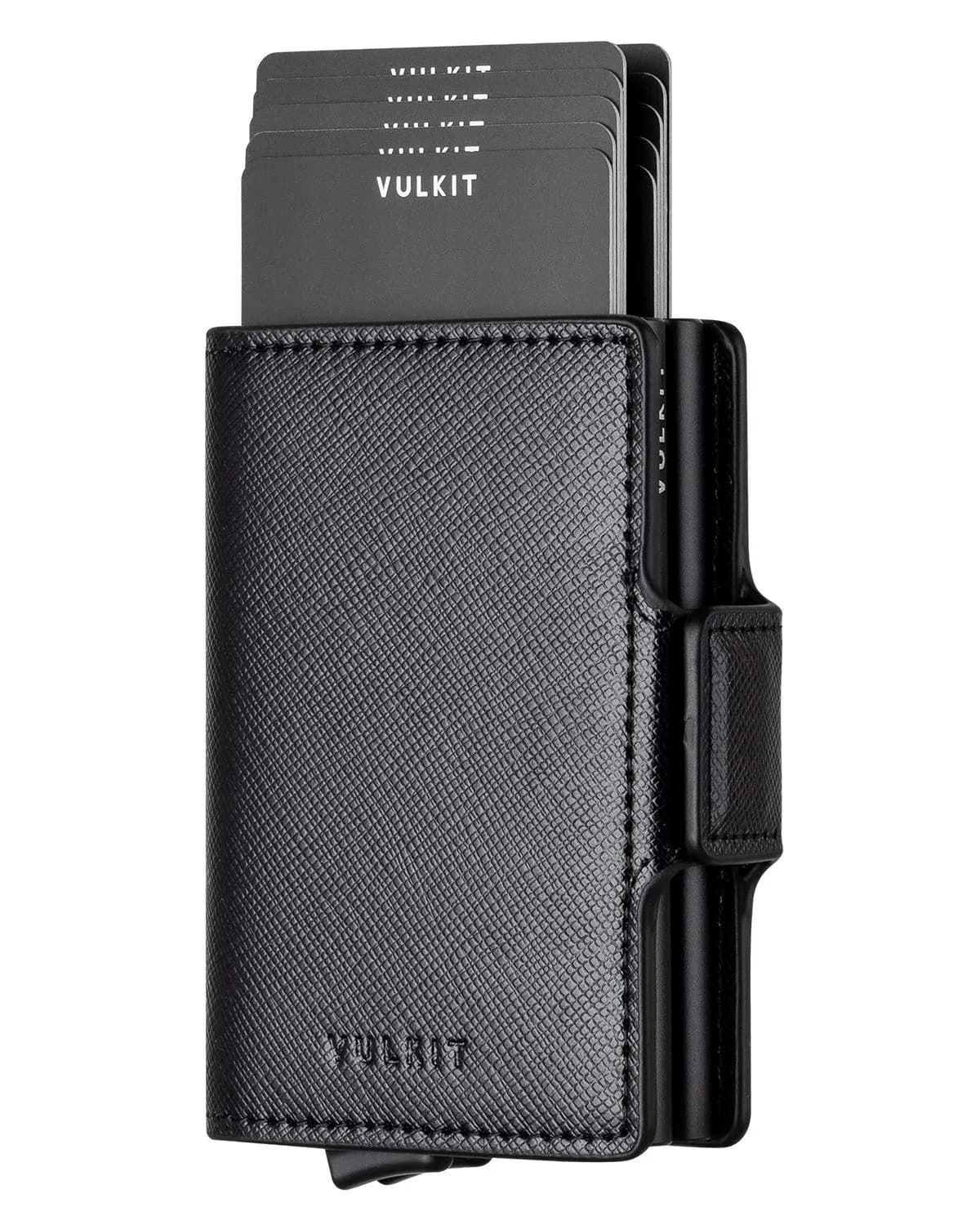 VULKIT Automatic Pop Up Double Card Holder | RFID Blocking Leather Wallet with Magnetic Closure (Cross Black) — Cross Black