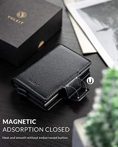 VULKIT Automatic Pop Up Double Card Holder | RFID Blocking Leather Wallet with Magnetic Closure (Cross Black) thumbnail 5