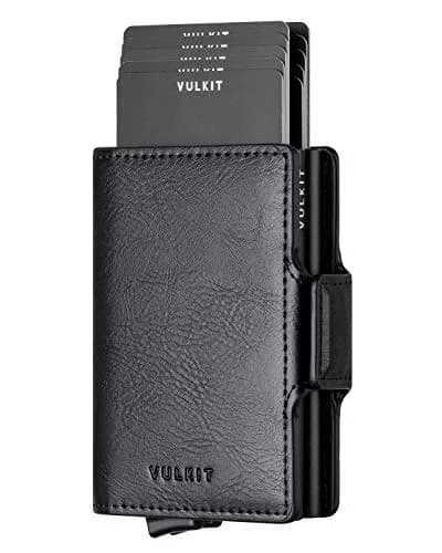 VULKIT Credit Card Holder RFID Blocking Leather Wallet 11x8x2.8cm | Pop-Up Double Card Case for Men & Women thumbnail 1