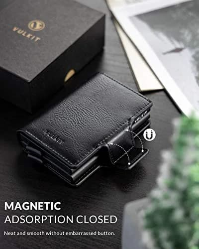 VULKIT Credit Card Holder RFID Blocking Leather Wallet 11x8x2.8cm | Pop-Up Double Card Case for Men & Women thumbnail 5