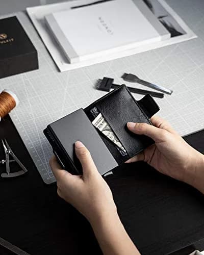 VULKIT Credit Card Holder RFID Blocking Leather Wallet 11x8x2.8cm | Pop-Up Double Card Case for Men & Women thumbnail 7