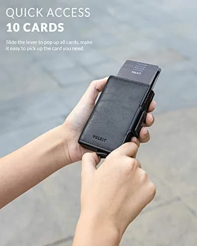 VULKIT Credit Card Holder RFID Blocking Leather Wallet 11x8x2.8cm | Pop-Up Double Card Case for Men & Women thumbnail 2