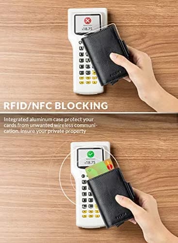 VULKIT Credit Card Holder RFID Blocking Leather Wallet 11x8x2.8cm | Pop-Up Double Card Case for Men & Women thumbnail 3