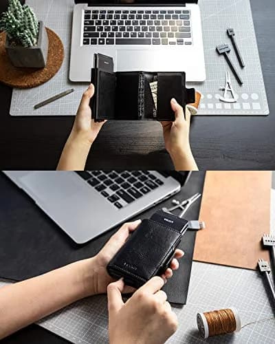 VULKIT Credit Card Holder RFID Blocking Leather Wallet 11x8x2.8cm | Pop-Up Double Card Case for Men & Women thumbnail 4