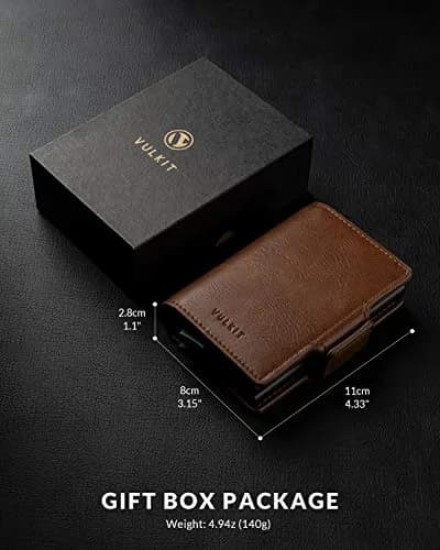 VULKIT Credit Card Holder RFID Blocking Leather Wallet 11x8x2.8cm | Automatic Pop Up Double Card Case thumbnail 6