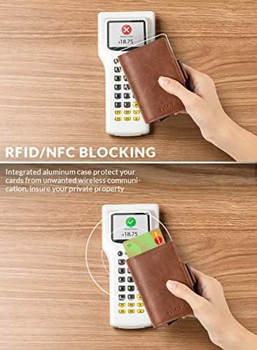VULKIT Credit Card Holder RFID Blocking Leather Wallet 11x8x2.8cm | Automatic Pop Up Double Card Case thumbnail 3