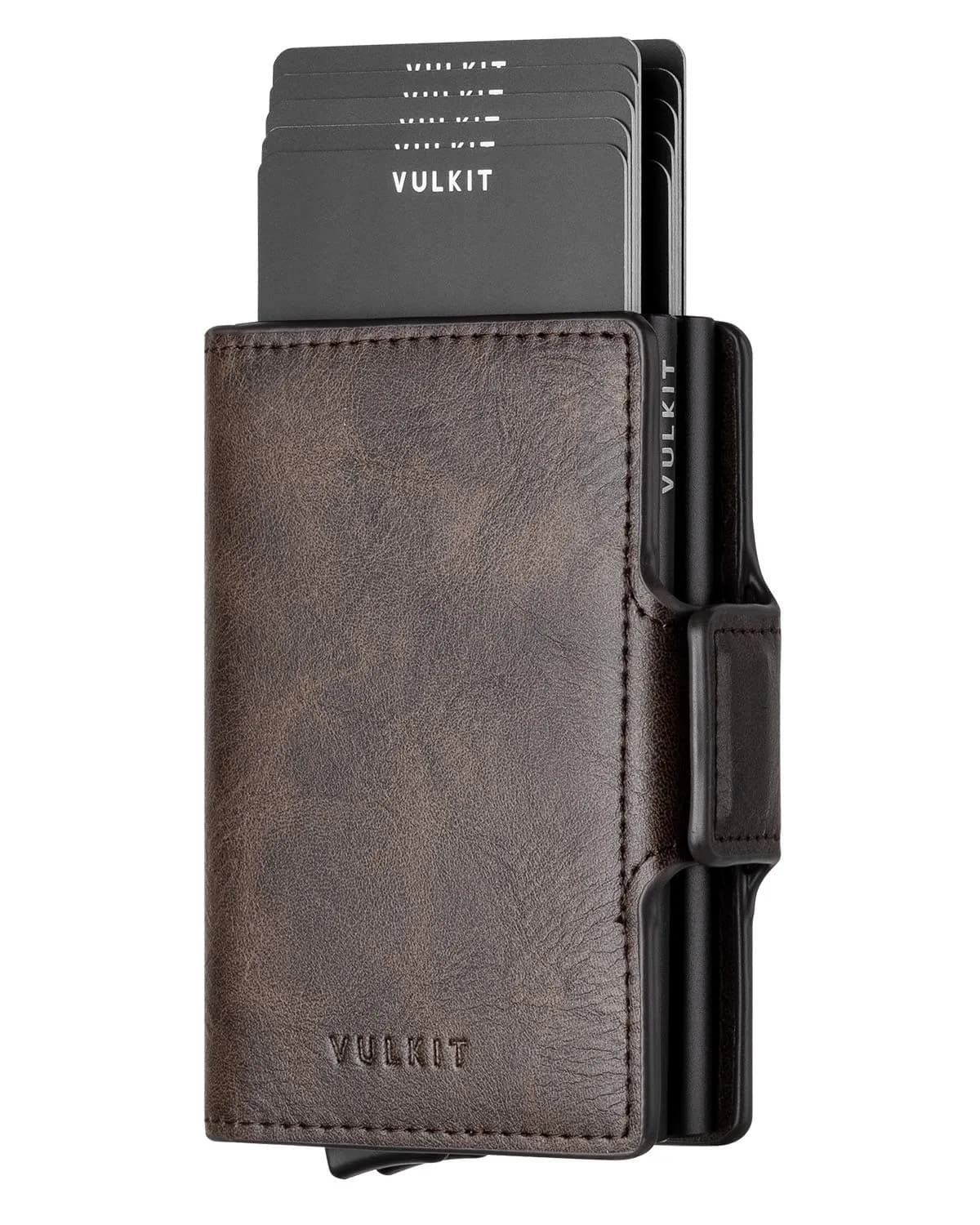 VULKIT Credit Card Holder RFID Blocking Leather Wallet | Slim, Durable & Secure (70-120 chars) — Espresso