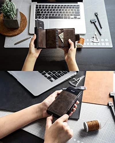 VULKIT Credit Card Holder RFID Blocking Leather Pop Up Wallet 6.5cm x 10cm | Compact, RFID Protected, Quick Access thumbnail 4