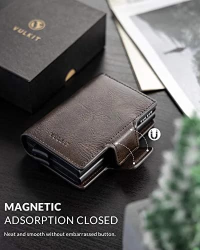 VULKIT Credit Card Holder RFID Blocking Leather Pop Up Wallet 6.5cm x 10cm | Compact, RFID Protected, Quick Access thumbnail 5