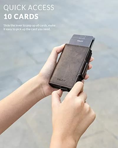 VULKIT Credit Card Holder RFID Blocking Leather Pop Up Wallet 6.5cm x 10cm | Compact, RFID Protected, Quick Access thumbnail 2