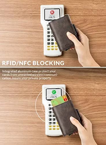 VULKIT Credit Card Holder RFID Blocking Leather Pop Up Wallet 6.5cm x 10cm | Compact, RFID Protected, Quick Access thumbnail 3