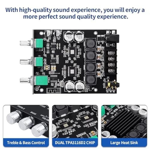ARRAROWN ZK-TB21 2.1 Channel Bluetooth 5.0 Amplifier Board 100W+100W Max 200W AMP | HiFi Stereo Audio Power Amplifier Module with Treble Bass Control thumbnail 3