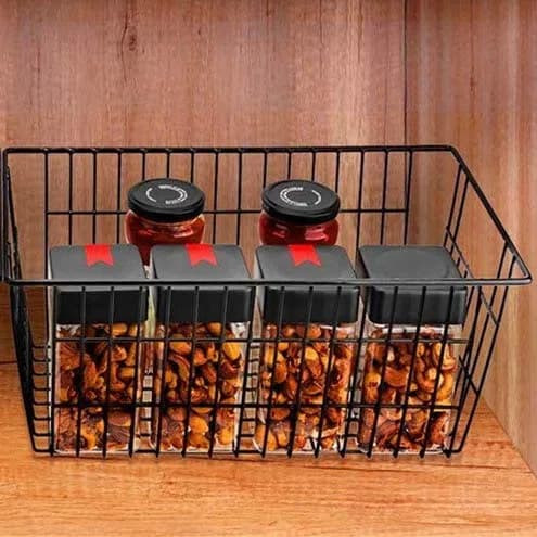 Slideep Farmhouse Metal Wire Basket 3 Pack | Kitchen & Pantry Organizer with Handles (15.7in x 9.5in x 6.3in) thumbnail 6