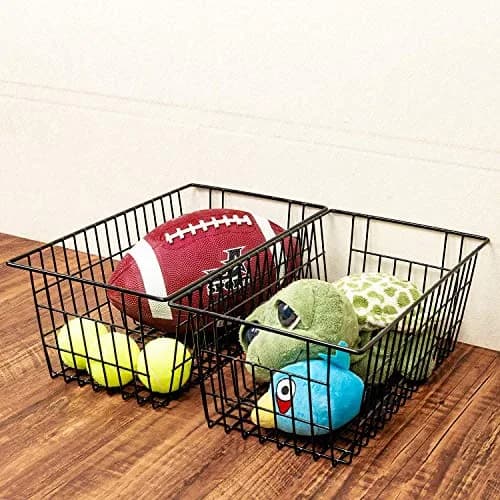 Slideep Farmhouse Metal Wire Basket 3 Pack | Kitchen & Pantry Organizer with Handles (15.7in x 9.5in x 6.3in) thumbnail 7