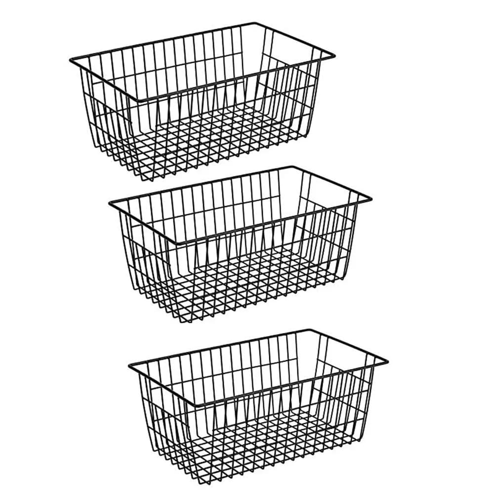 Slideep Farmhouse Metal Wire Basket 3 Pack | Kitchen & Pantry Organizer with Handles (15.7in x 9.5in x 6.3in) - main product image