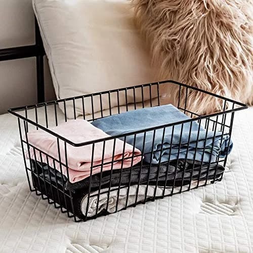 Slideep Farmhouse Metal Wire Basket 3 Pack | Kitchen & Pantry Organizer with Handles (15.7in x 9.5in x 6.3in) thumbnail 4