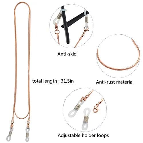 Jmkcoz Rose Gold Eyeglass Chain Holder 80cm (2.62 ft) | Sunglass Retainer Strap thumbnail 2