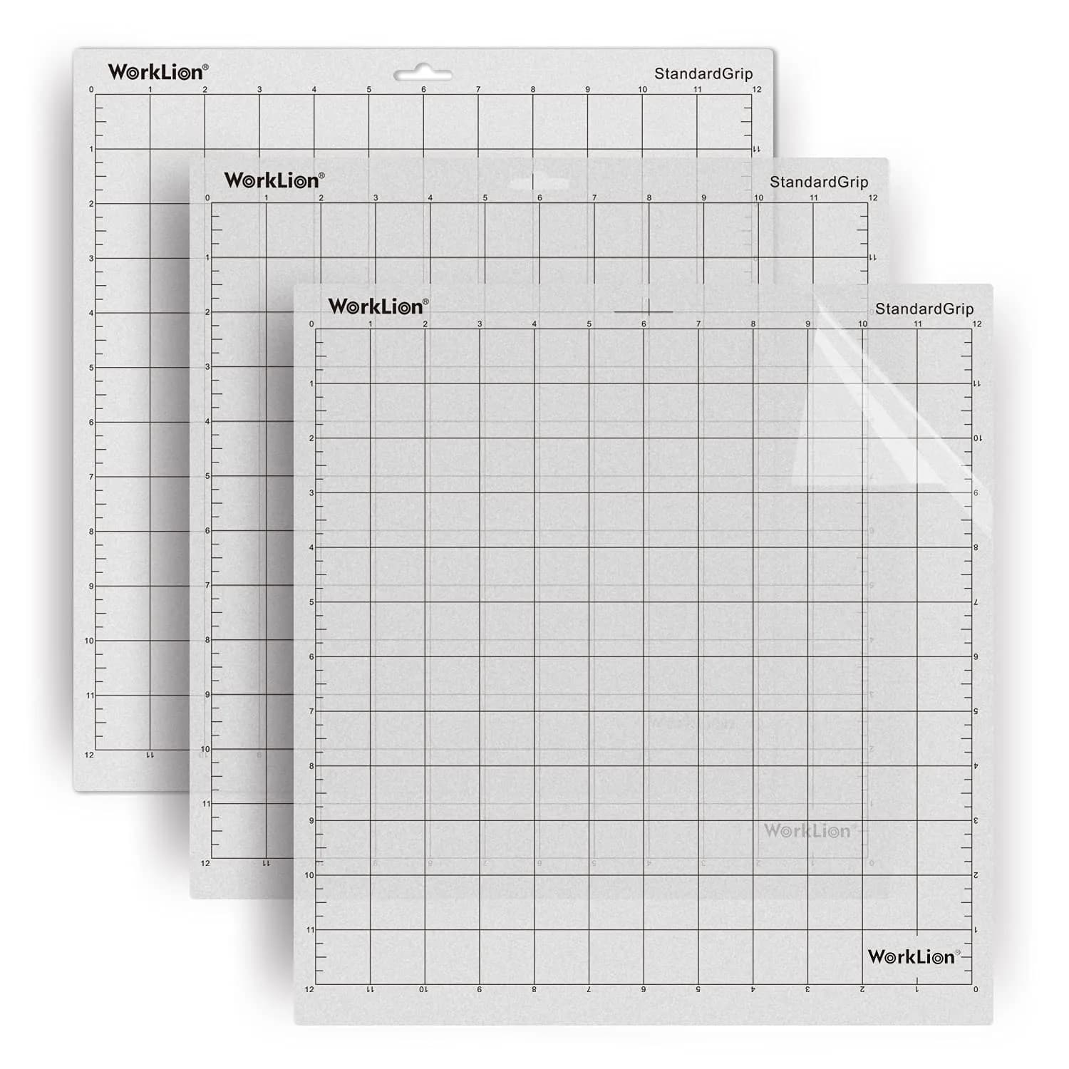WORKLION Cutting Mat 12x12 Inch (6 Mats) | 4 Standard, 1 Light, 1 Strong Adhesive for Silhouette Cameo — Transparent / Standard Grip (3 mats)