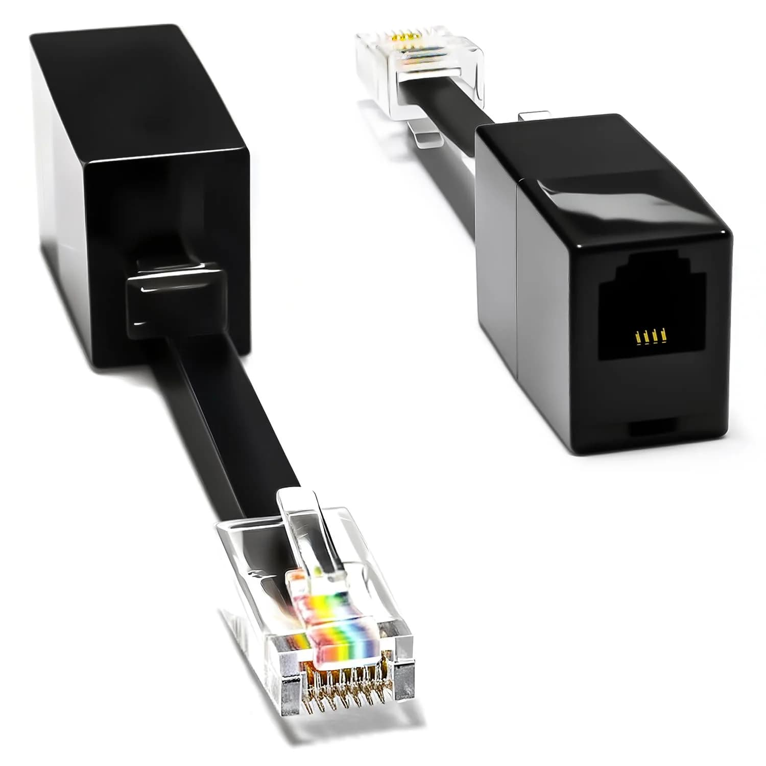 RetailAndBulk 3 ft RJ11 to RJ45 Telephone Cable (2-Pack, Black) | Connect Analog Phones via Ethernet Jacks — 2-Pack