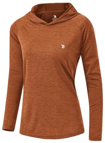 TBMPOY Womens UPF 50+ Sun Protection Hoodie Shirt Long Sleeve Fishing Hiking Outdoor UV Shirt Lightweight Orange L thumbnail 1