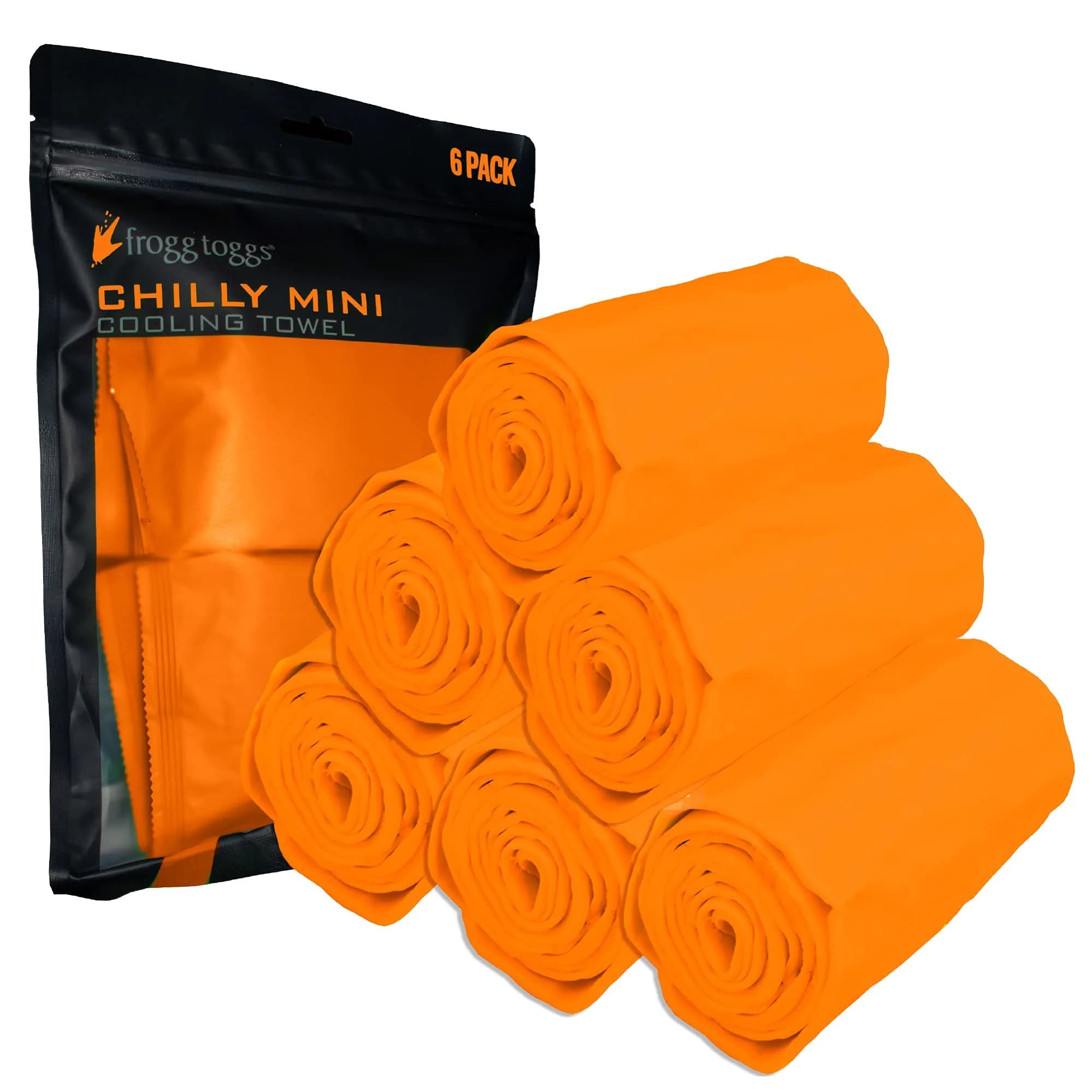 FROGG TOGGS Chilly Mini Cooling Neck Towel, Orange - 6 Pack, 74cm (29") x 7.6cm (3") | Hyper-Evaporative Cooling - main product image
