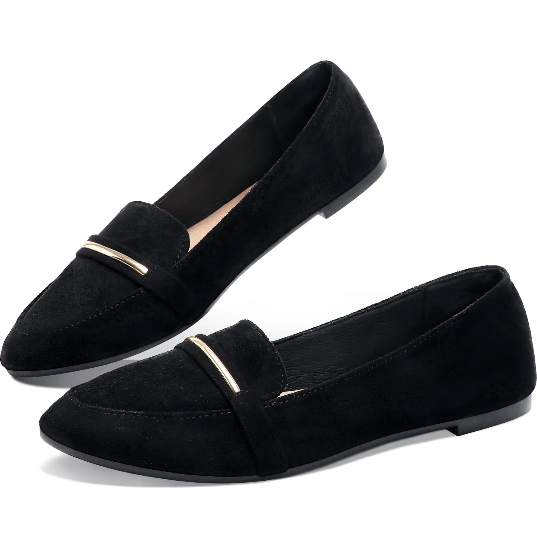 Obtaom Women's Pointy Toe Loafer Flat Faux Suede Comfortable Work Shoes Beige US9 — Black / 7
