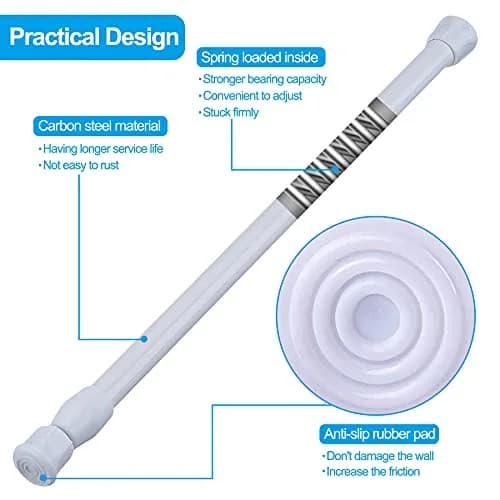 SIQUK 6 Pack Adjustable Spring Tension Rods 20.3 cm (8") | White, 12-20 Inch Range thumbnail 2