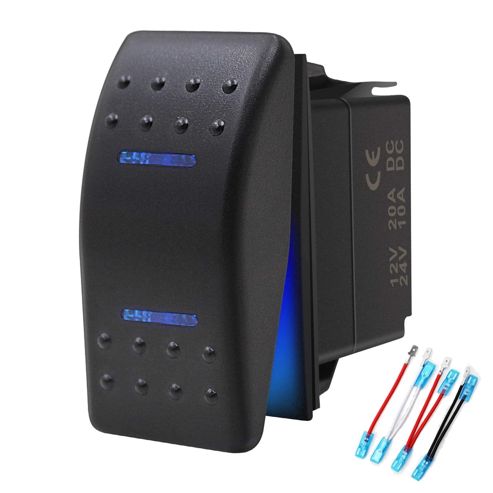 KEING Momentary Rocker Switch Toggle (ON)/Off/(ON) Green LED Light - 12V 20A / 24V 10A, 7-Pin | DPDT Waterproof Automotive — Blue