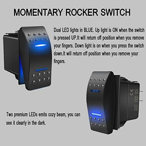 KEING Momentary Rocker Switch with Blue LED Light - 12V 20A / 24V 10A, 7-Pin DPDT (ON)/Off/(ON) | For Automotive & Marine Use thumbnail 5