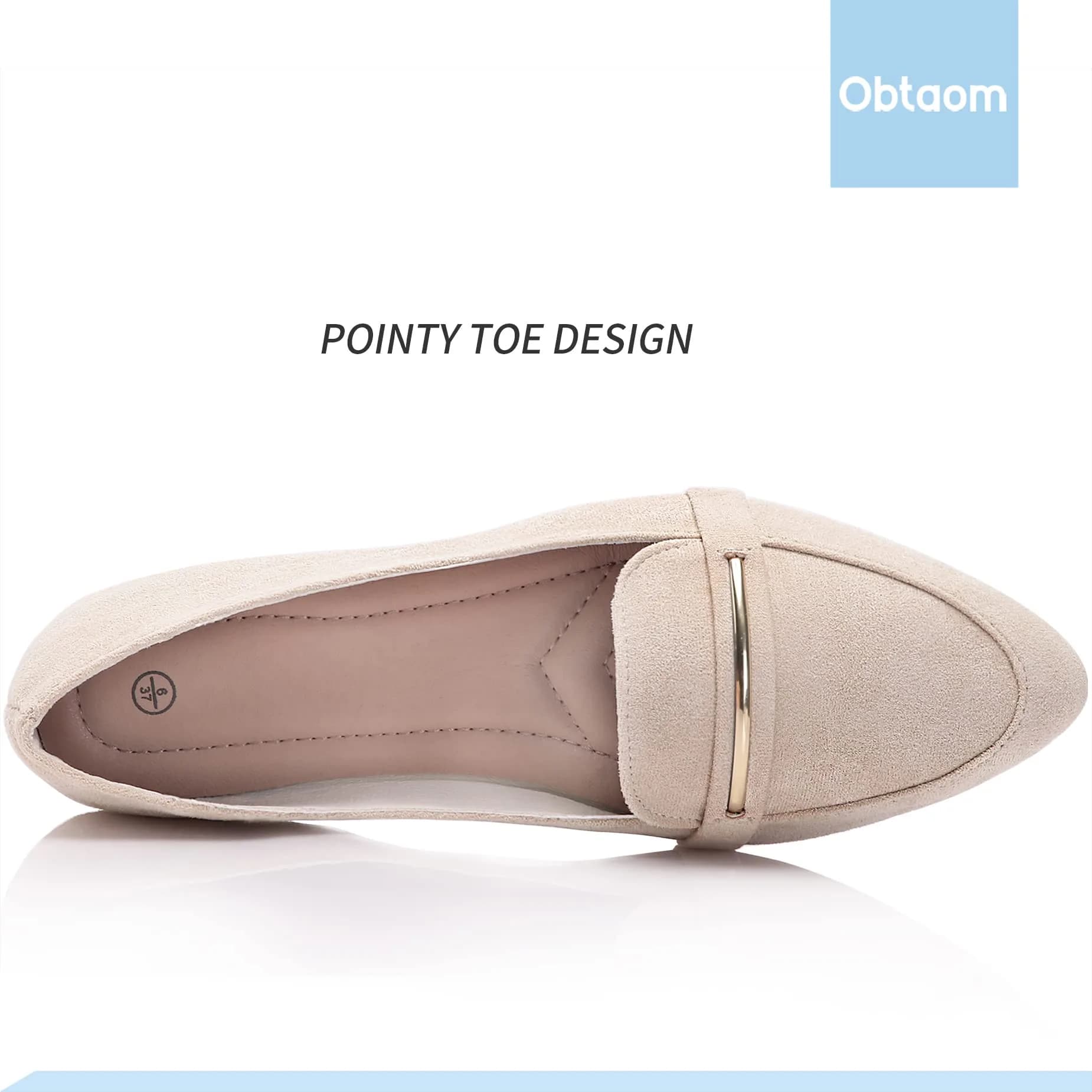 Obtaom Women's Pointy Toe Loafer Flat Comfortable Faux Suede Work Shoes, Beige US10 | Stylish & Breathable for Daily Wear thumbnail 5
