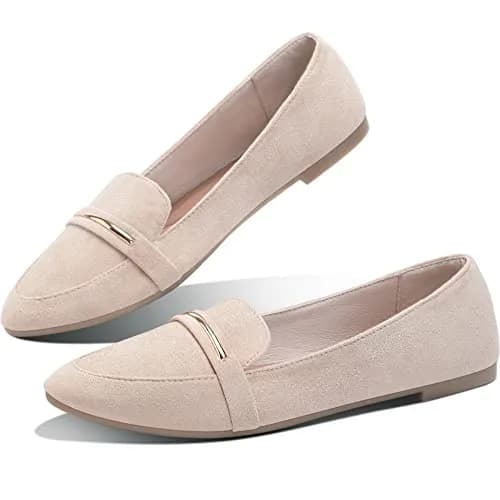 Obtaom Women's Pointy Toe Loafer Flat Faux Suede Comfortable Work Shoes Beige US9 thumbnail 1