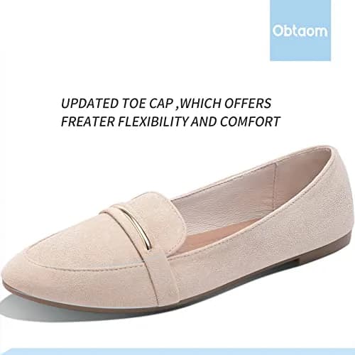 Obtaom Women's Pointy Toe Loafer Flat Faux Suede Comfortable Work Shoes Beige US9 thumbnail 4