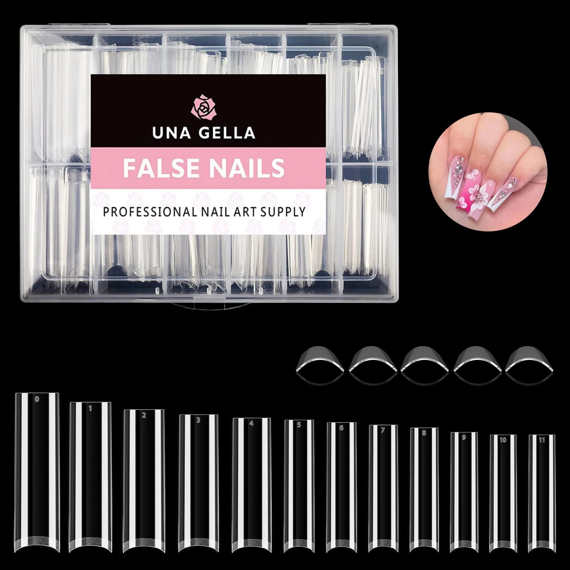 UNA GELLA Tapered Square Nail Tips XXL 216 PCS | Half Cover Jelly Soft Extra Long French Nail Tips
