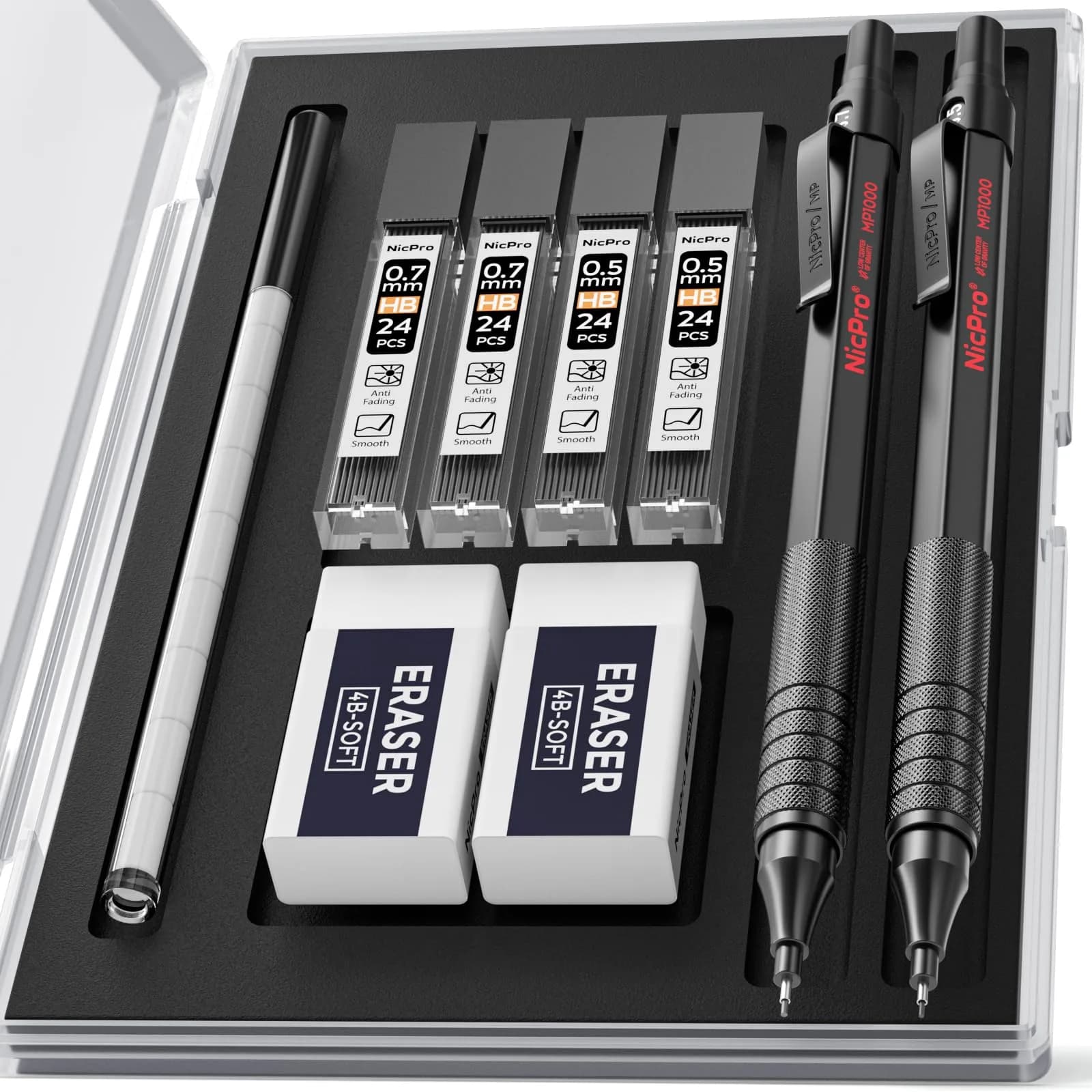 Nicpro MP1000 Series Mechanical Pencil Set 0.5mm & 0.7mm | Full Metal Body with Case & Refills - main product image