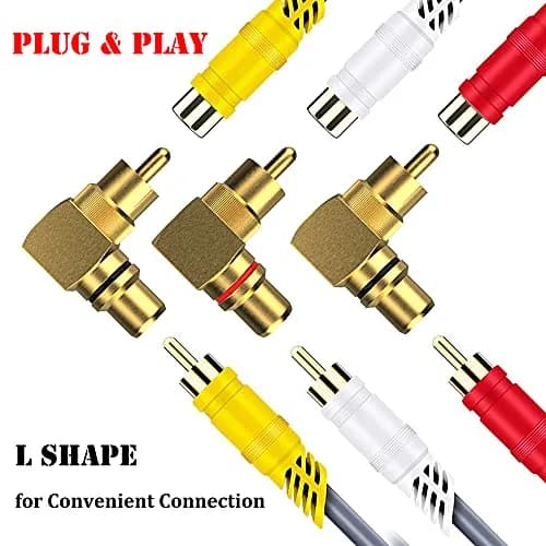 Warmstor 8-Pack RCA Right Angle Adapter 90 Degree Male to Female Connector | Extends Less Than 1 Inch thumbnail 3