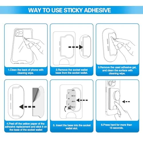 pop-tech Sticky Pads Replacement for Socket Wallet Base | Heavy Duty Double Sided Mounting Tape for Phone Wallets (6pcs) thumbnail 6