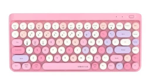 UBOTIE Portable Bluetooth Colorful Keyboard (Pink-Colorful) | Retro Round Keys, 84 Keys, Wireless thumbnail 1
