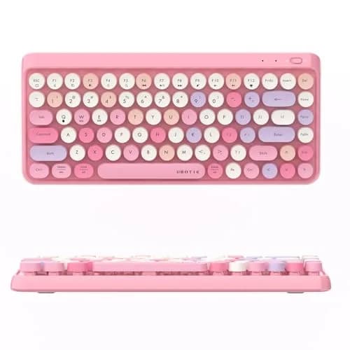 UBOTIE Portable Bluetooth Colorful Keyboard (Pink-Colorful) | Retro Round Keys, 84 Keys, Wireless thumbnail 9