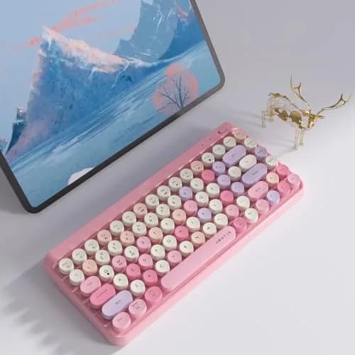 UBOTIE Portable Bluetooth Colorful Keyboard (Pink-Colorful) | Retro Round Keys, 84 Keys, Wireless thumbnail 2