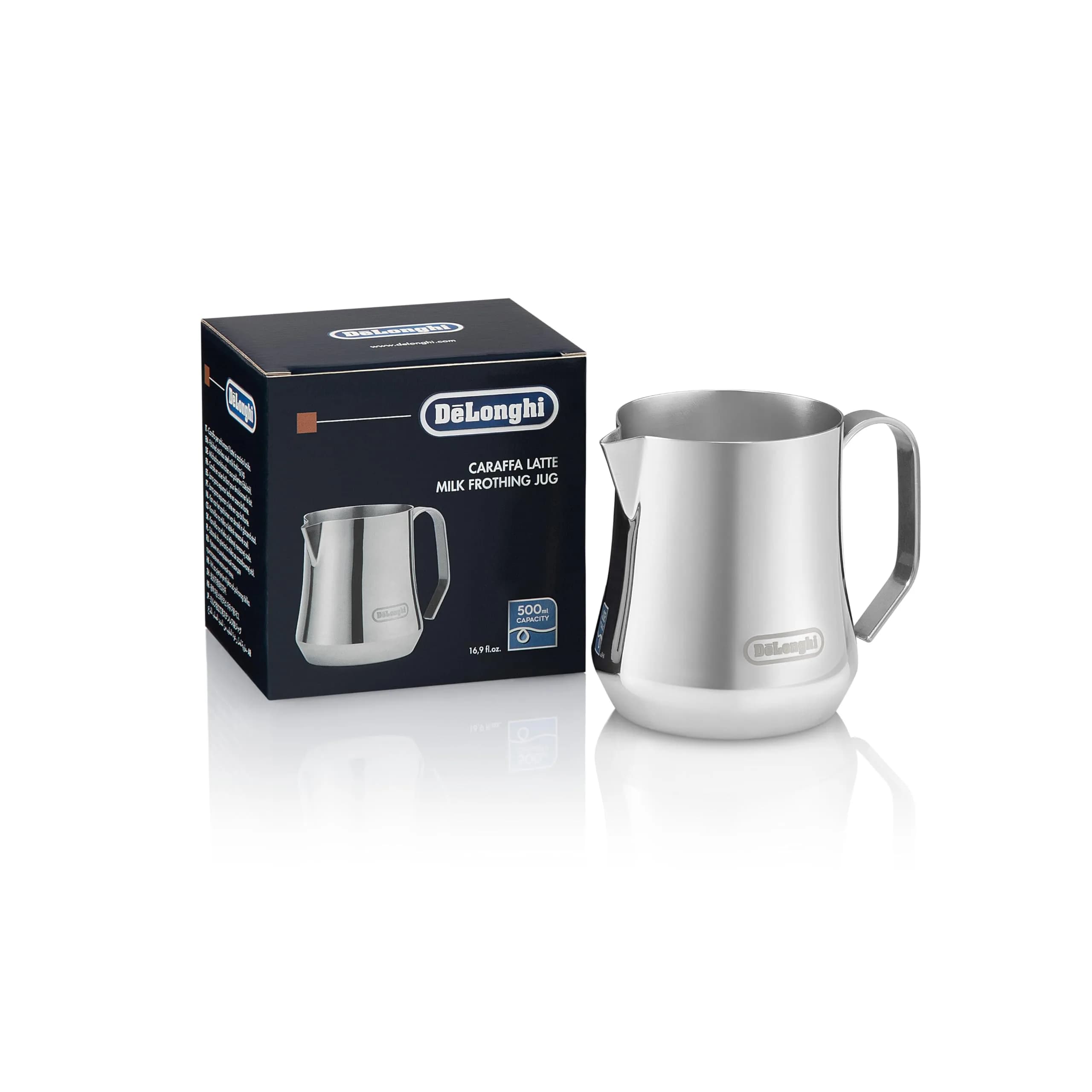 De'Longhi Matte Black Stainless Steel Milk Frothing Pitcher 500ml (17 oz) | Perfect Pour Control for Latte Art — 500ml