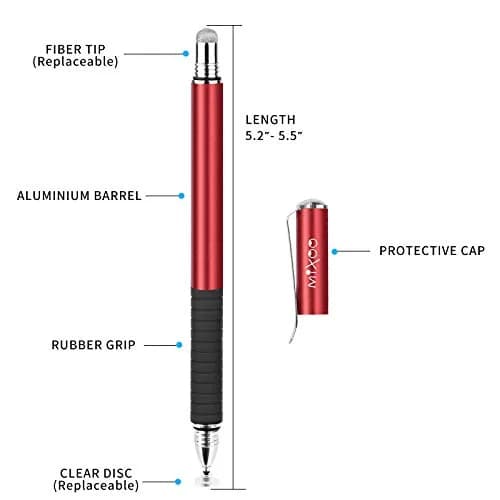 Mixoo 2-in-1 Stylus Pen for Touch Screens - Disc & Fiber Tip, High Sensitivity, Universal for iPad, iPhone, Tablets, Laptops (Red, 156mm) thumbnail 2